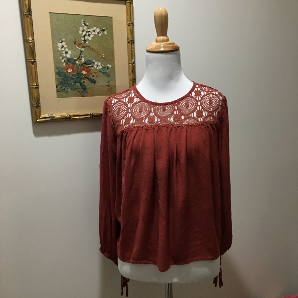 🎃🦃 3 for $20 Sale: Hippie Laundry Burnt Orange Lace Trimmed Blouse